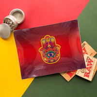 V Syndicate Glass Rollin' Tray Hamsa Red Glass Rollin' Tray