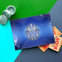 V Syndicate Glass Rollin' Tray Hamsa Blue Glass Rollin' Tray