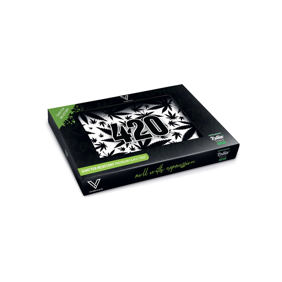 V Syndicate Glass Rollin' Tray 420 B&W Glass Rollin' Tray
