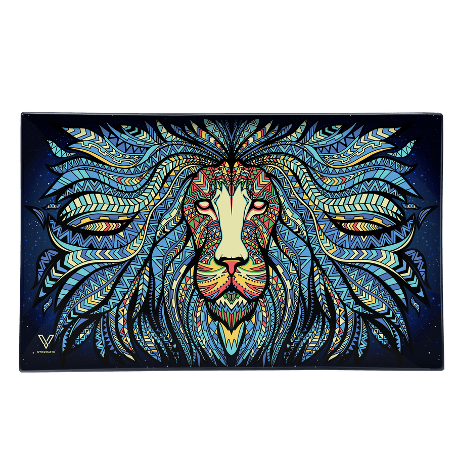 V Syndicate Glass Rollin' Tray Tribal Lion Glass Rollin' Tray