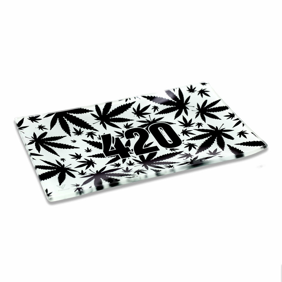 V Syndicate Glass Rollin' Tray 420 B&W Glass Rollin' Tray
