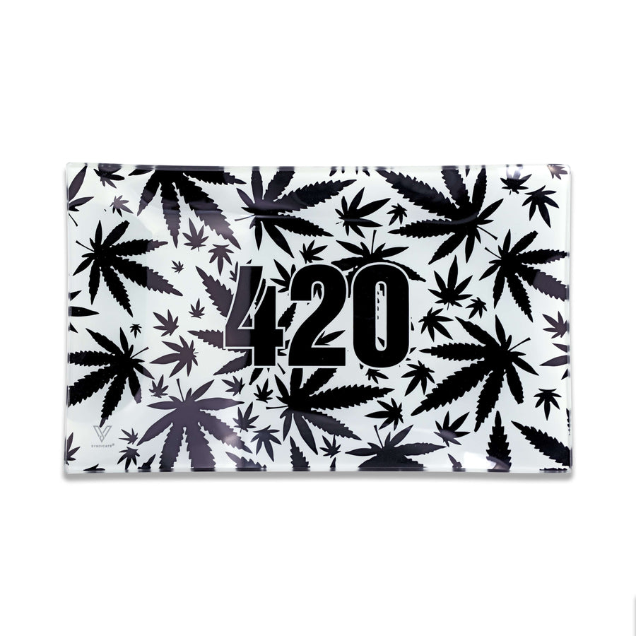 V Syndicate Glass Rollin' Tray Medium 420 B&W Glass Rollin' Tray
