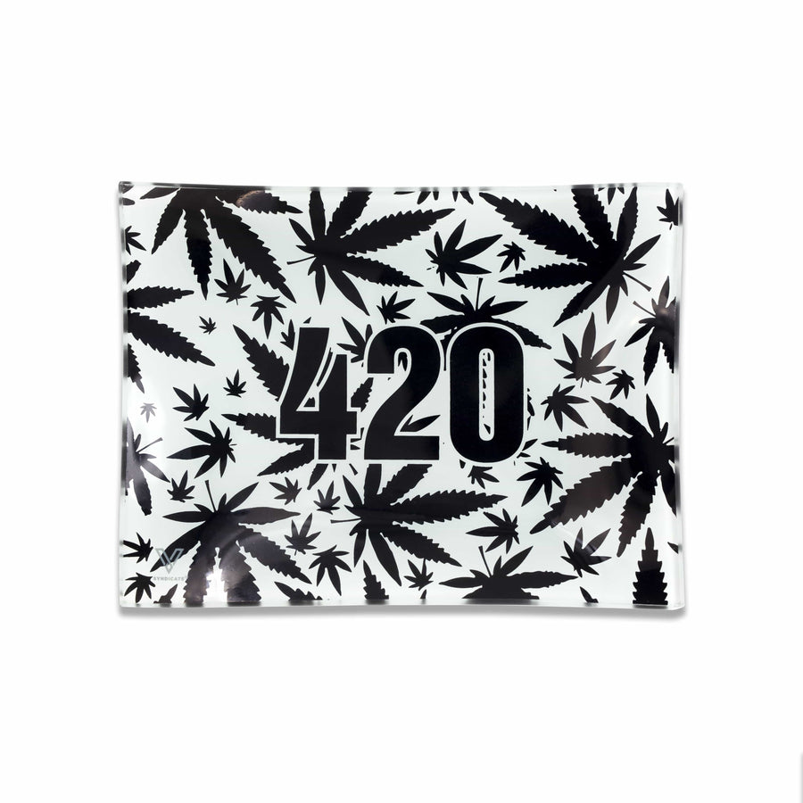 V Syndicate Glass Rollin' Tray Small 420 B&W Glass Rollin' Tray